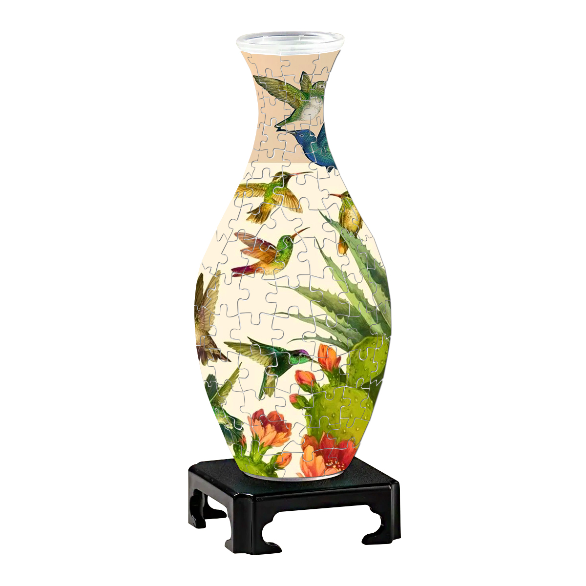 3D Western cactus and hummingbirds Series Puzzle Vase - (160 Pieces)