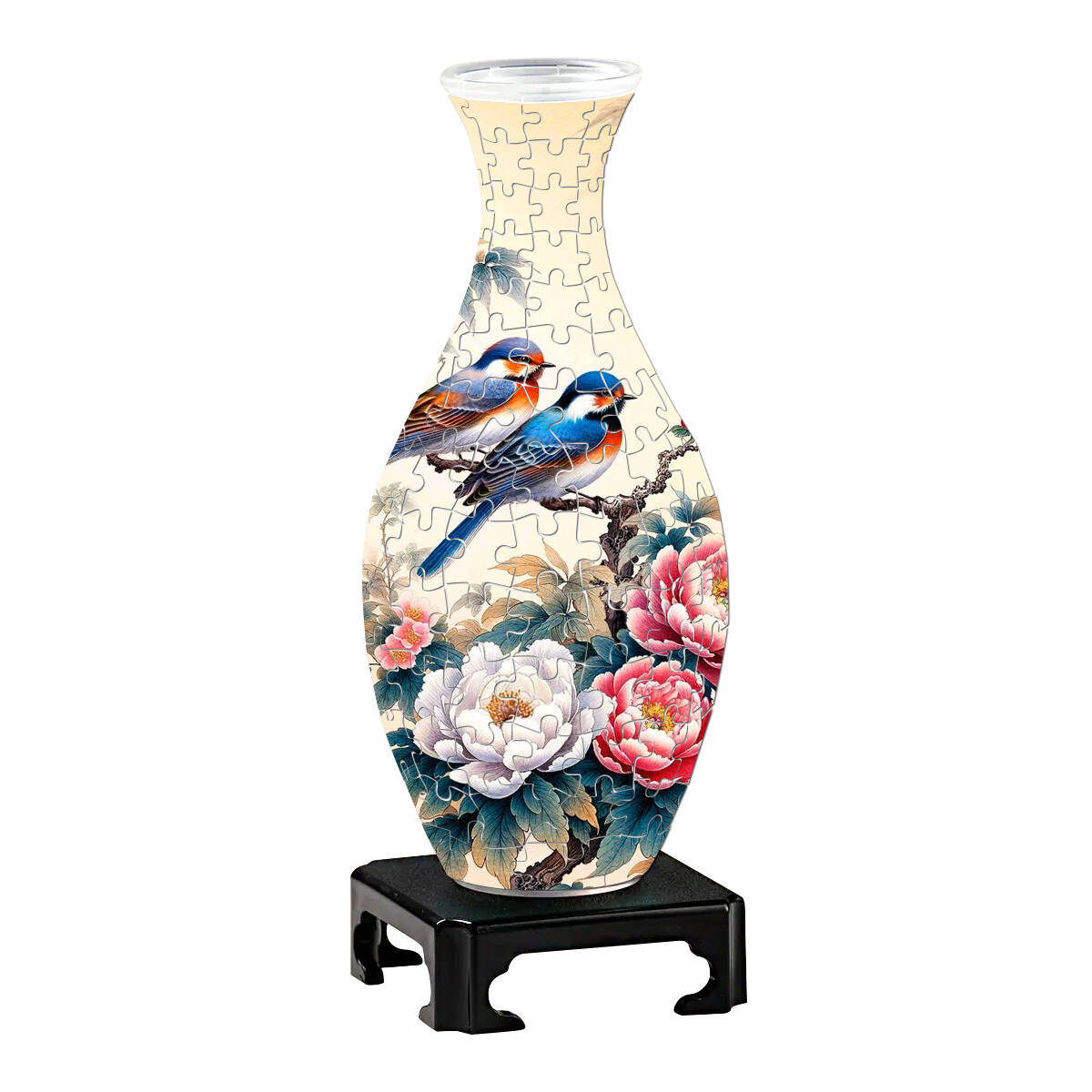 3D Blue Kingfisher And Peony Fairy Series Puzzle Vase - (160 Pieces)