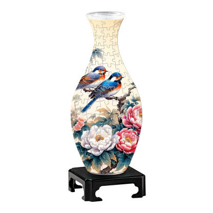 3D Blue Kingfisher And Peony Fairy Series Puzzle Vase - (160 Pieces)