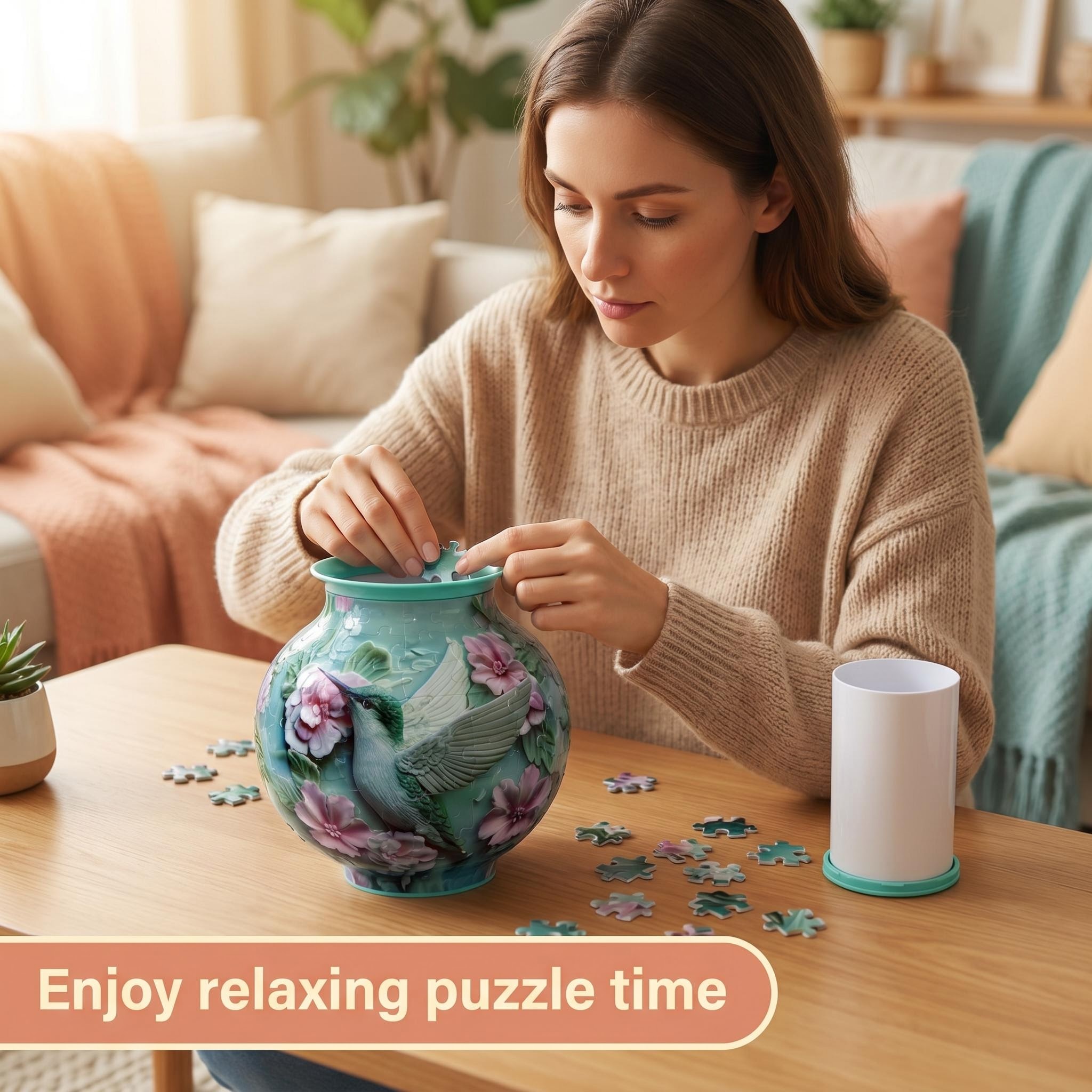 3D Hummingbird and Floral Series Round Flowerpot Puzzle