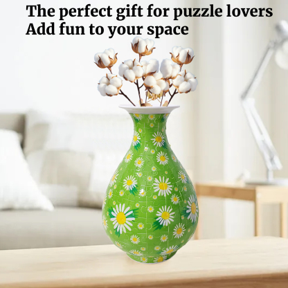 3D Green Chrysanthemum Series Puzzle Round Belly Vase - (162 Pieces) 