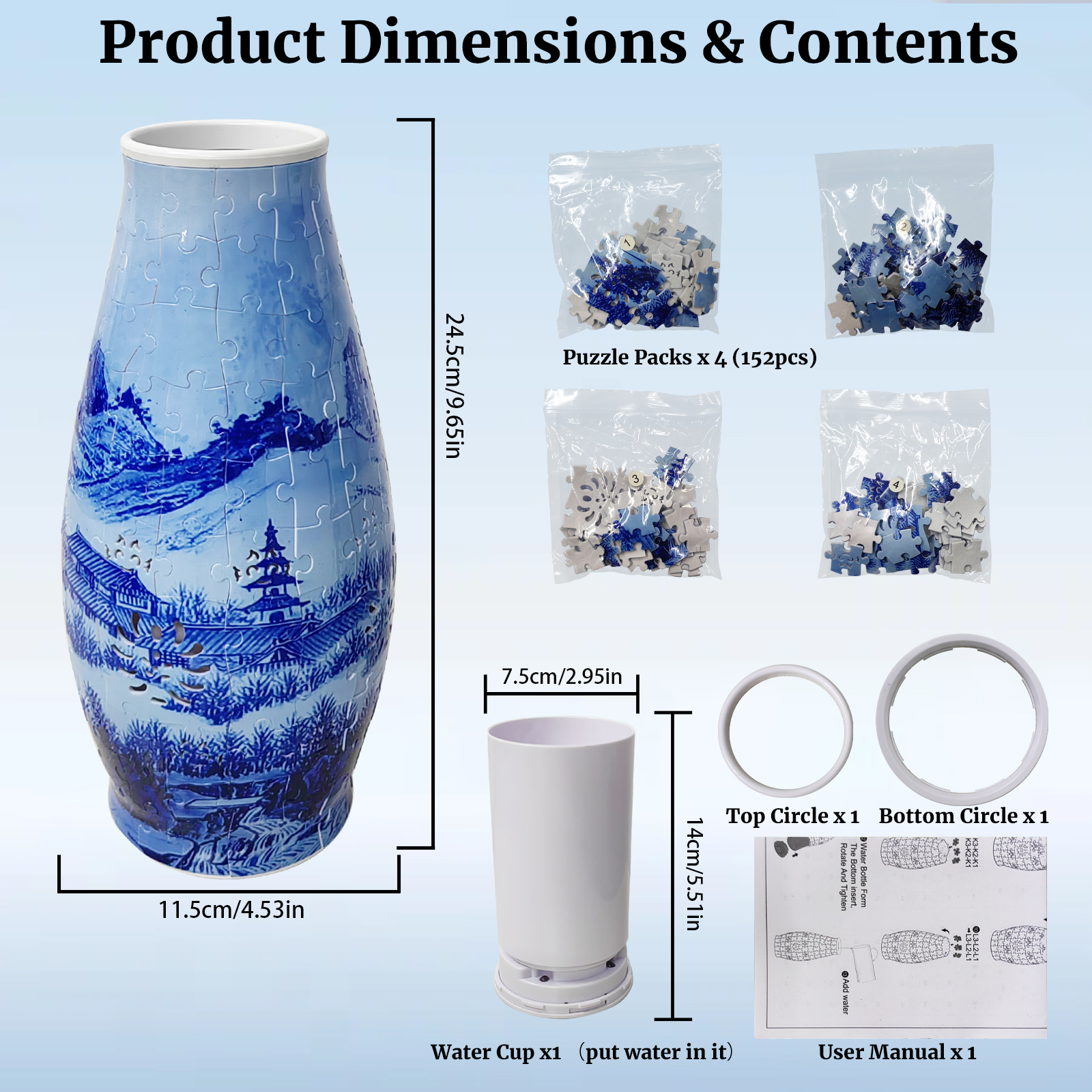 3D Blue Line Landscape Lighted Jigsaw Vase - (152 pieces)💡