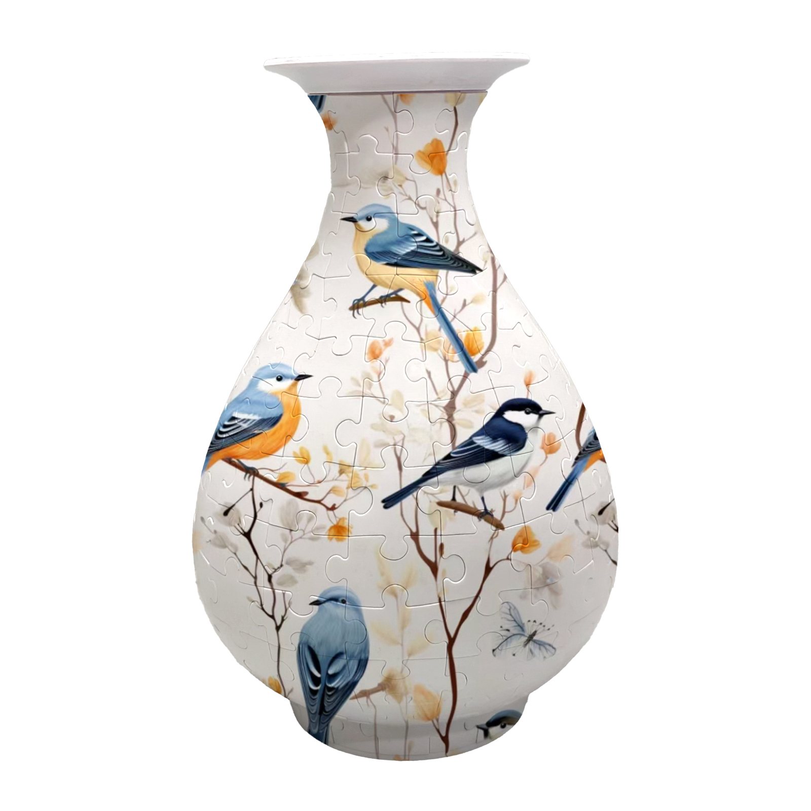 3D Blue Baby Bird Autumn Puzzle Round Belly Vase - (162 Pieces)