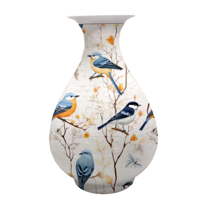 3D Blue Baby Bird Autumn Puzzle Round Belly Vase - (162 Pieces)
