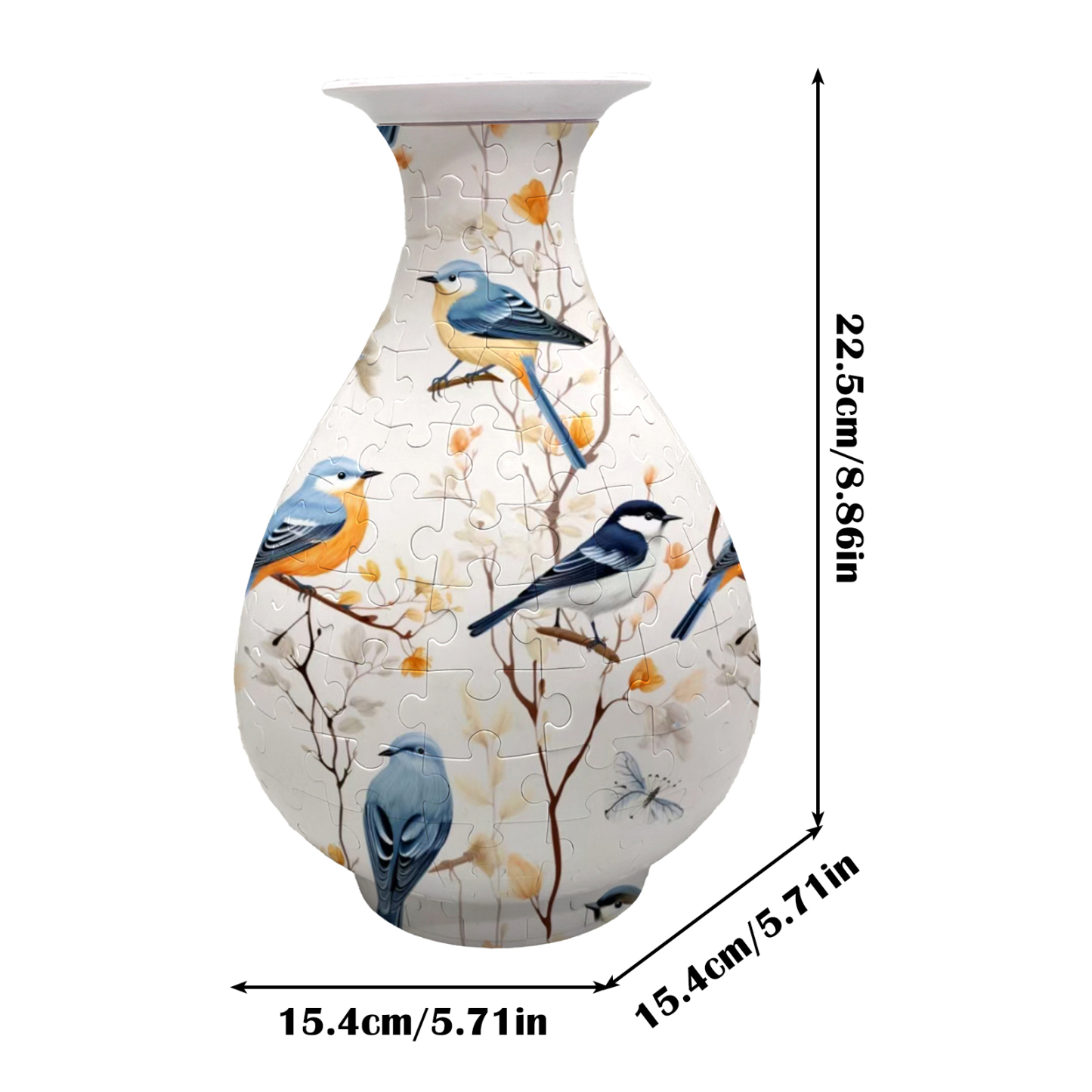 3D Blue Baby Bird Autumn Puzzle Round Belly Vase - (162 Pieces)