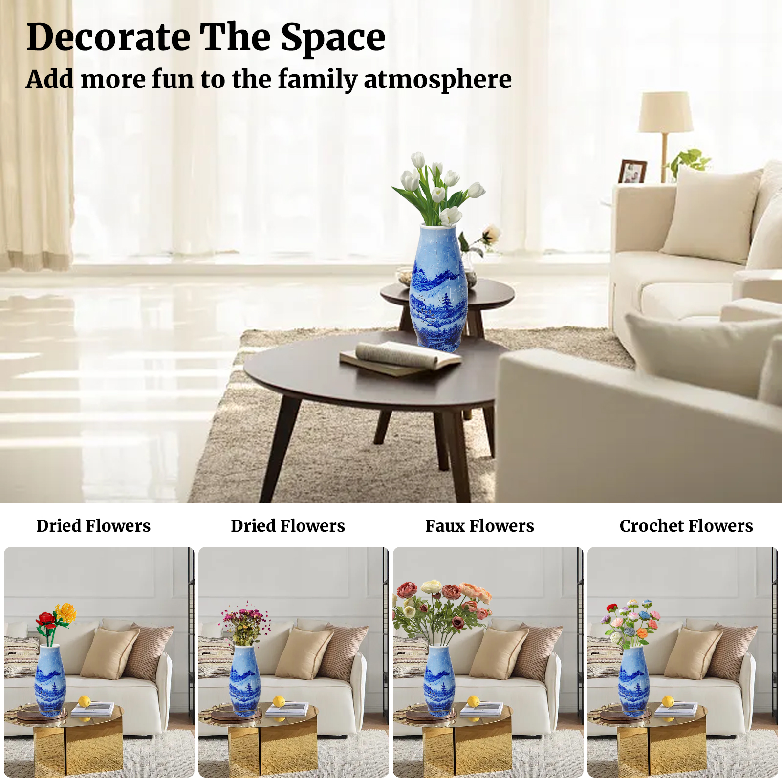 3D Blue Line Landscape Lighted Jigsaw Vase - (152 pieces)💡