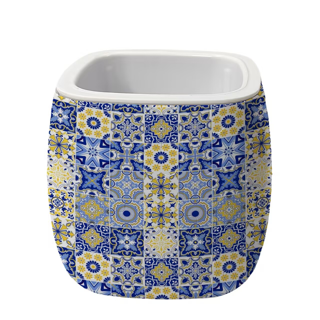 3D Yellow And Blue Retro Tiles Flower Pot Puzzle - ( 96 Piece )