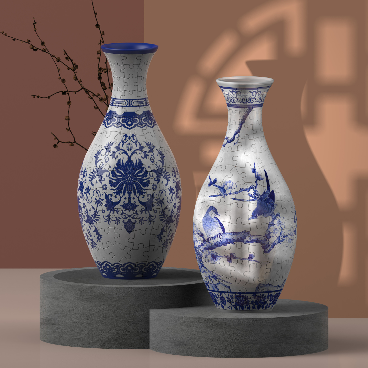 3D Linear Antique Vintage Totem Flower Puzzle Vase - (160 Pieces)