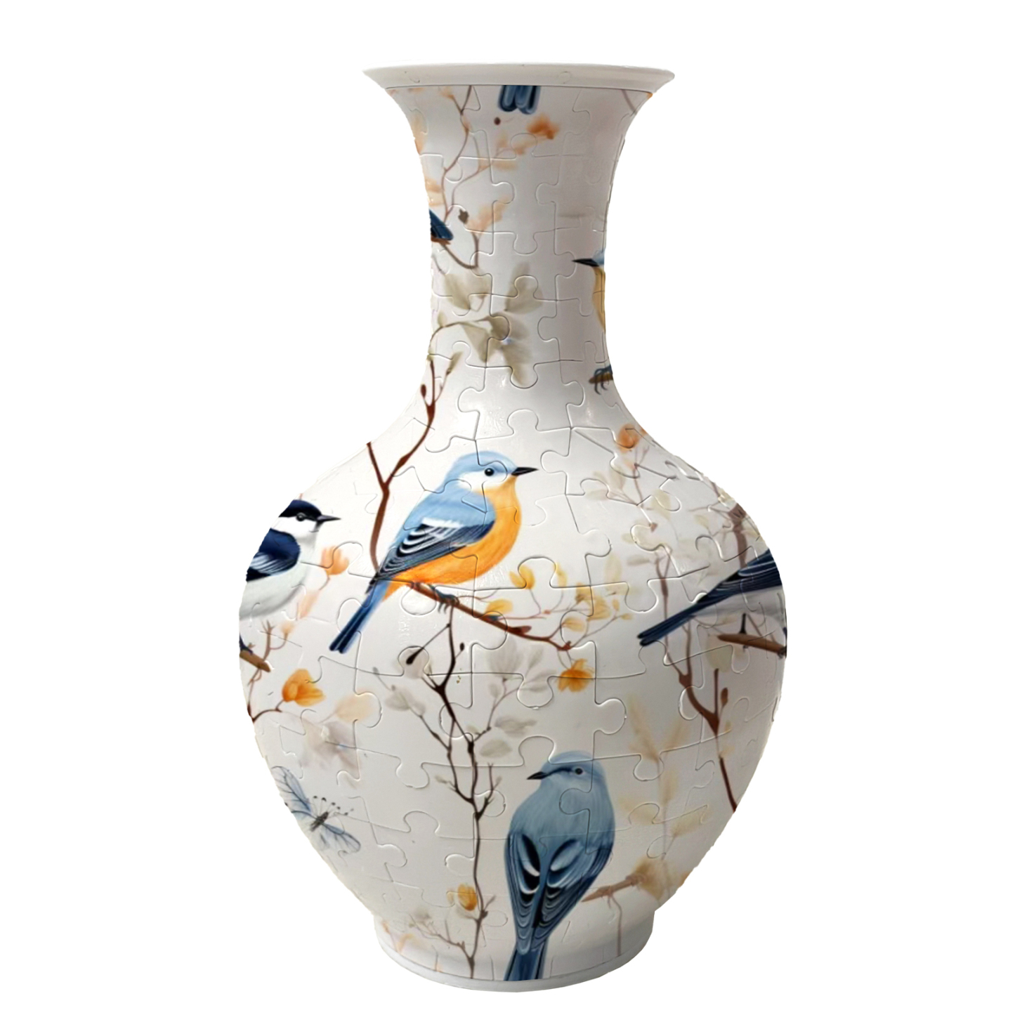 3D Blue Baby Bird Autumn Series Long Neck Round Puzzle Vase - (160 Pieces)