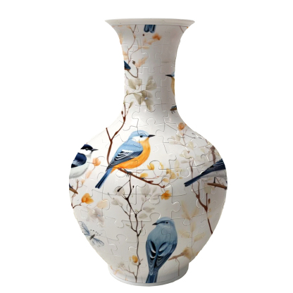 3D Blue Baby Bird Autumn Series Long Neck Round Puzzle Vase - (160 Pieces)