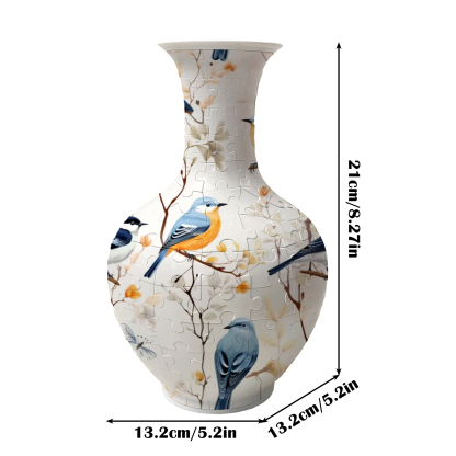 3D Blue Baby Bird Autumn Series Long Neck Round Puzzle Vase - (160 Pieces)