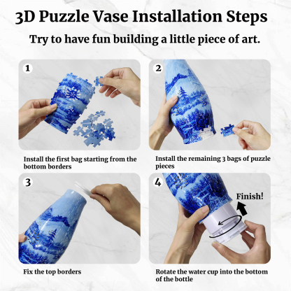 3D Blue Line Landscape Lighted Jigsaw Vase - (152 pieces)💡