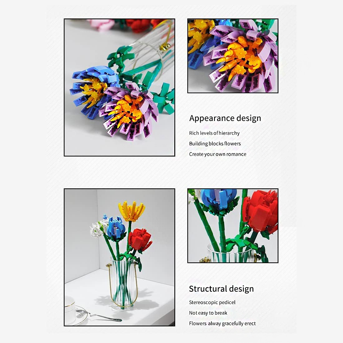 Forget ME NOT (Pink) Bouquet Building Block, Flower Series Model Kit, Building Block Flower Toy Set Compatible with Lego Flowers (without vase) (Color:D)