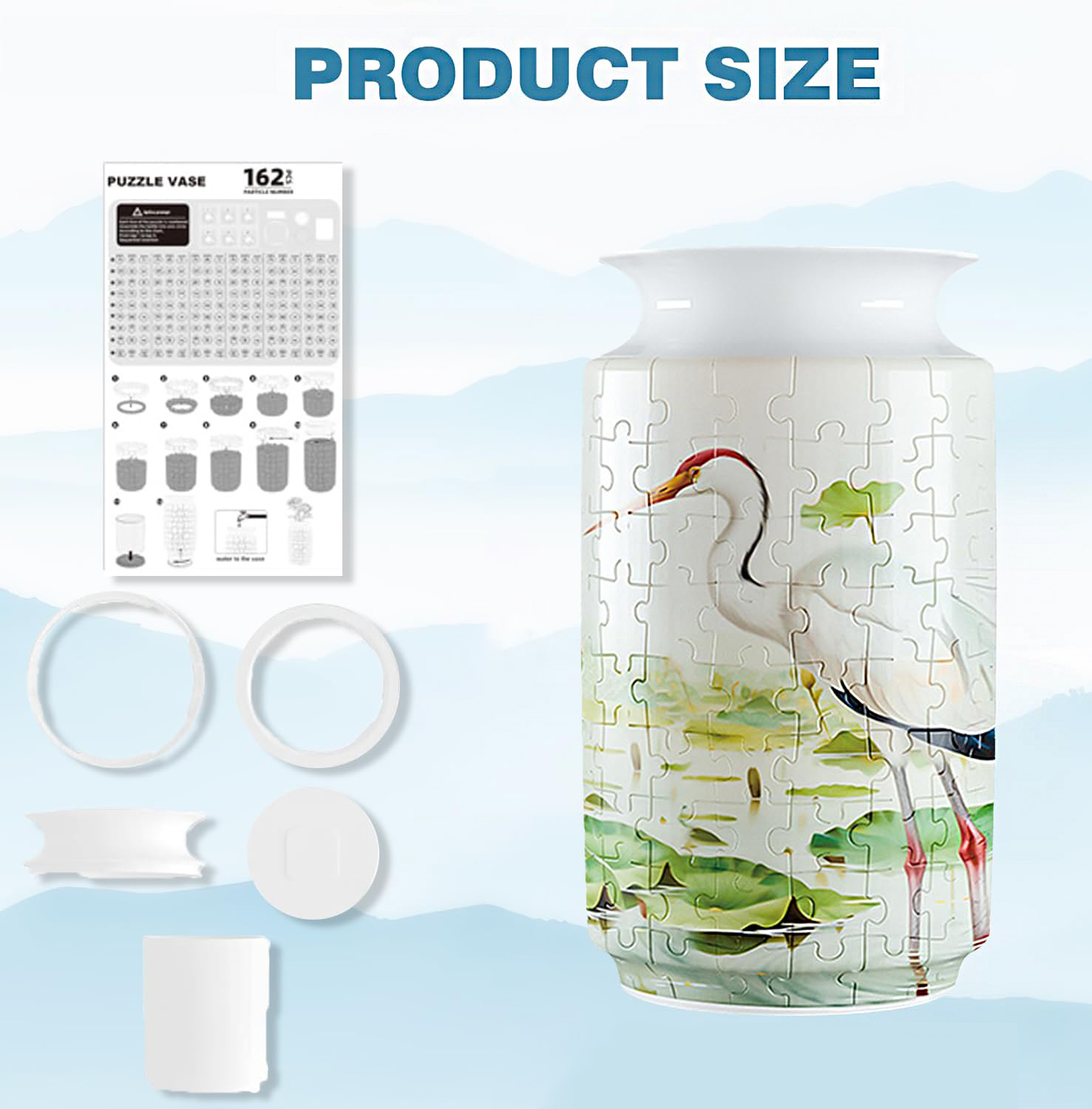 3D Lotus Flowers And Red-Crowned Cranes Style Puzzle Jar - (162 Pieces)