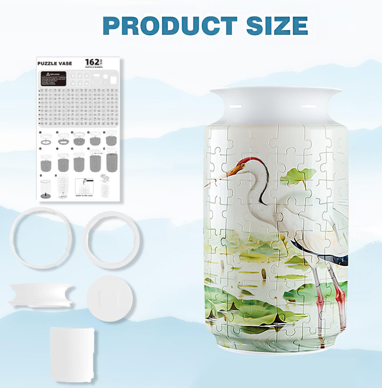 3D Lotus Flowers And Red-Crowned Cranes Style Puzzle Jar - (162 Pieces)