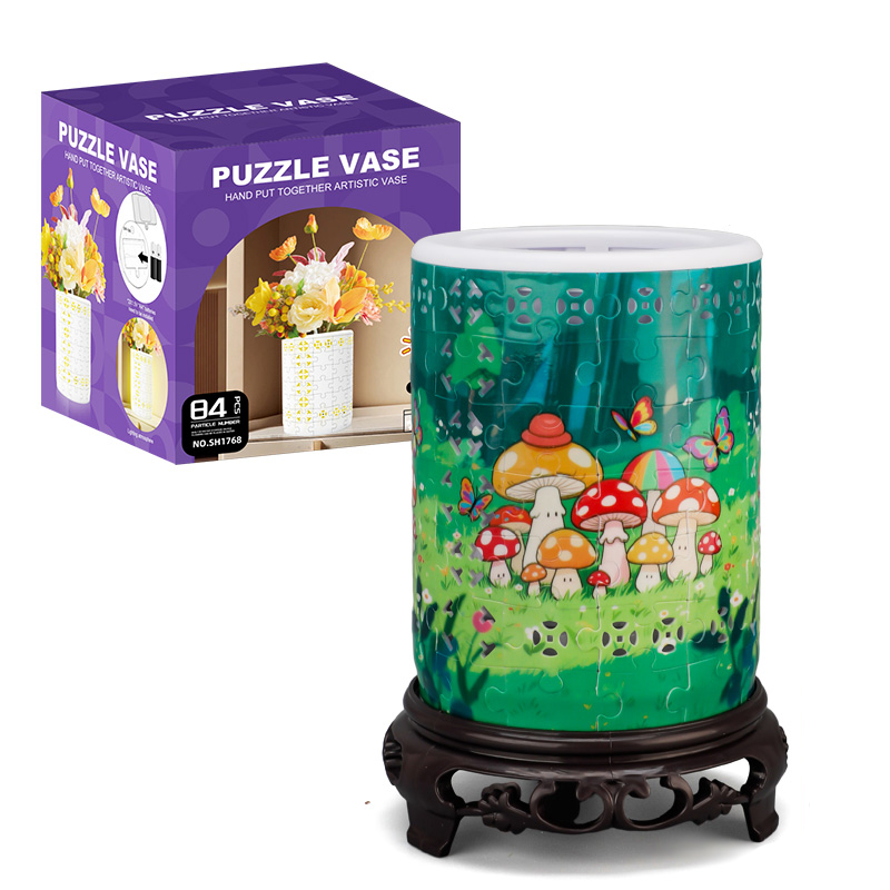 3D Forest Mushroom Tribal Style LED Lights Skeleton Puzzle Cylinder Vase - (84 Pieces)💡