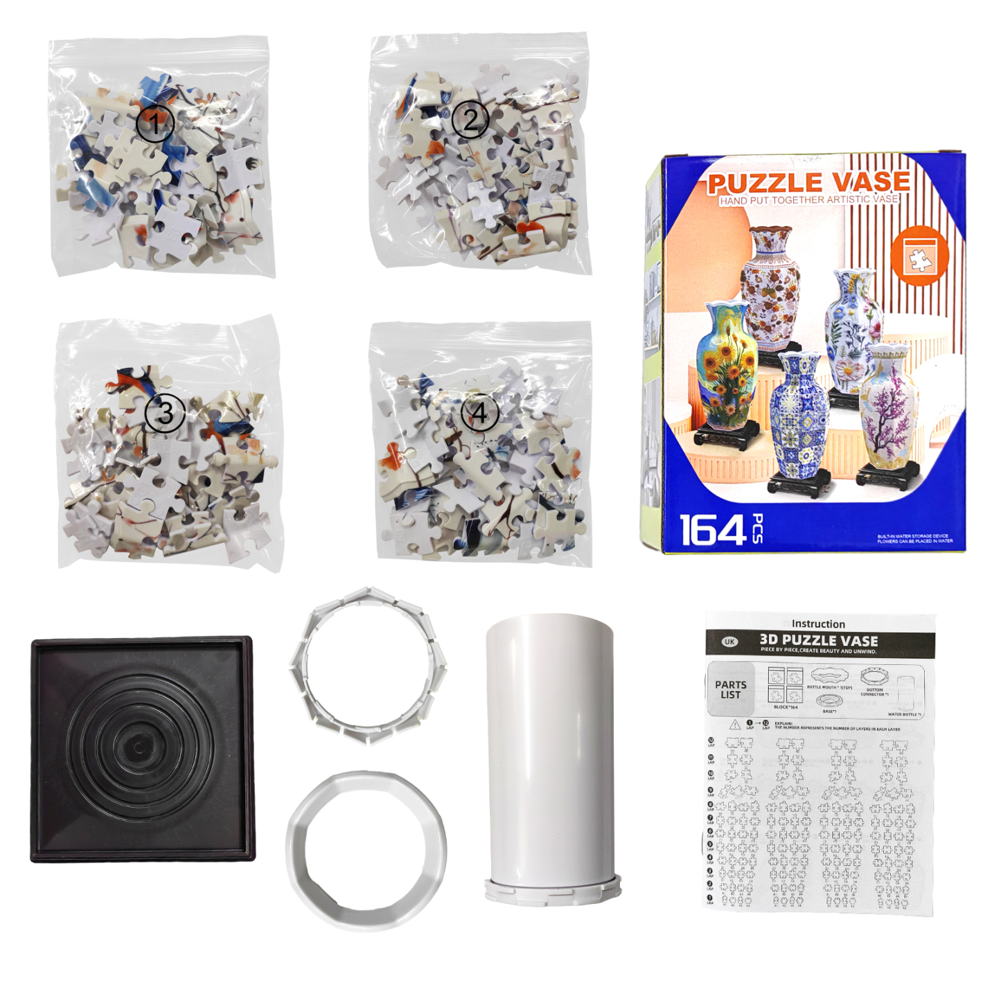 Blue Robin Flower Branch -Shaped Neck Long Vase Jigsaw Puzzle (164 Pieces)