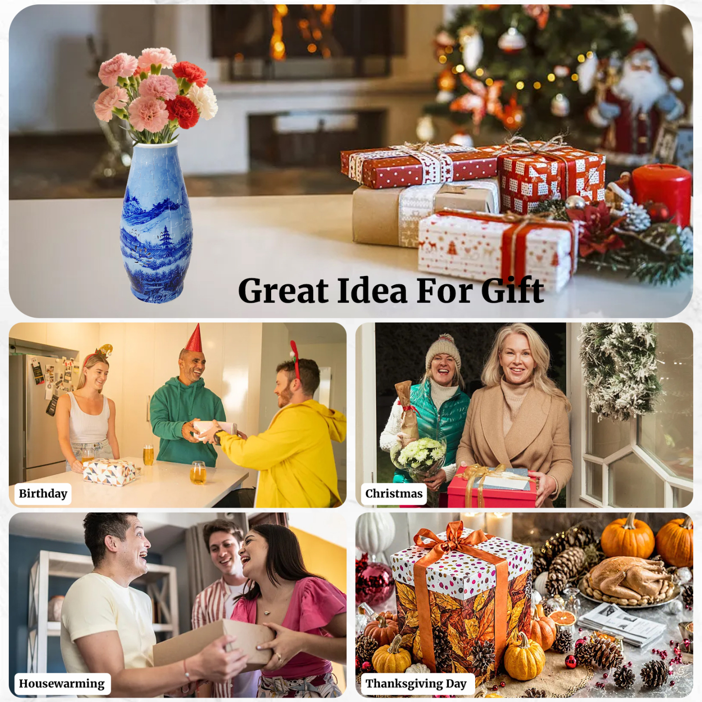 3D Blue Line Landscape Lighted Jigsaw Vase - (152 pieces)💡