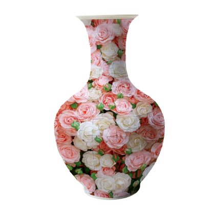 3D Pink and White Rose Series Long Neck Round Puzzle Vase - (160 Pieces)