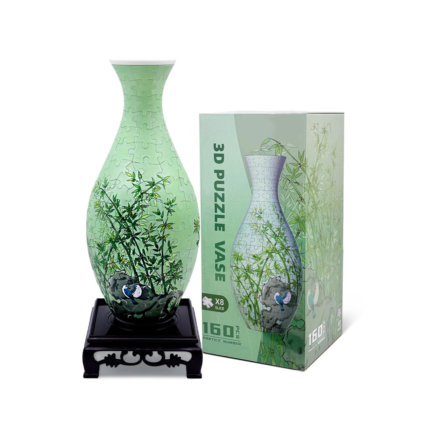 3D Bamboo And Birds Painting Style Jigsaw Puzzle Vase - (160 Pieces)