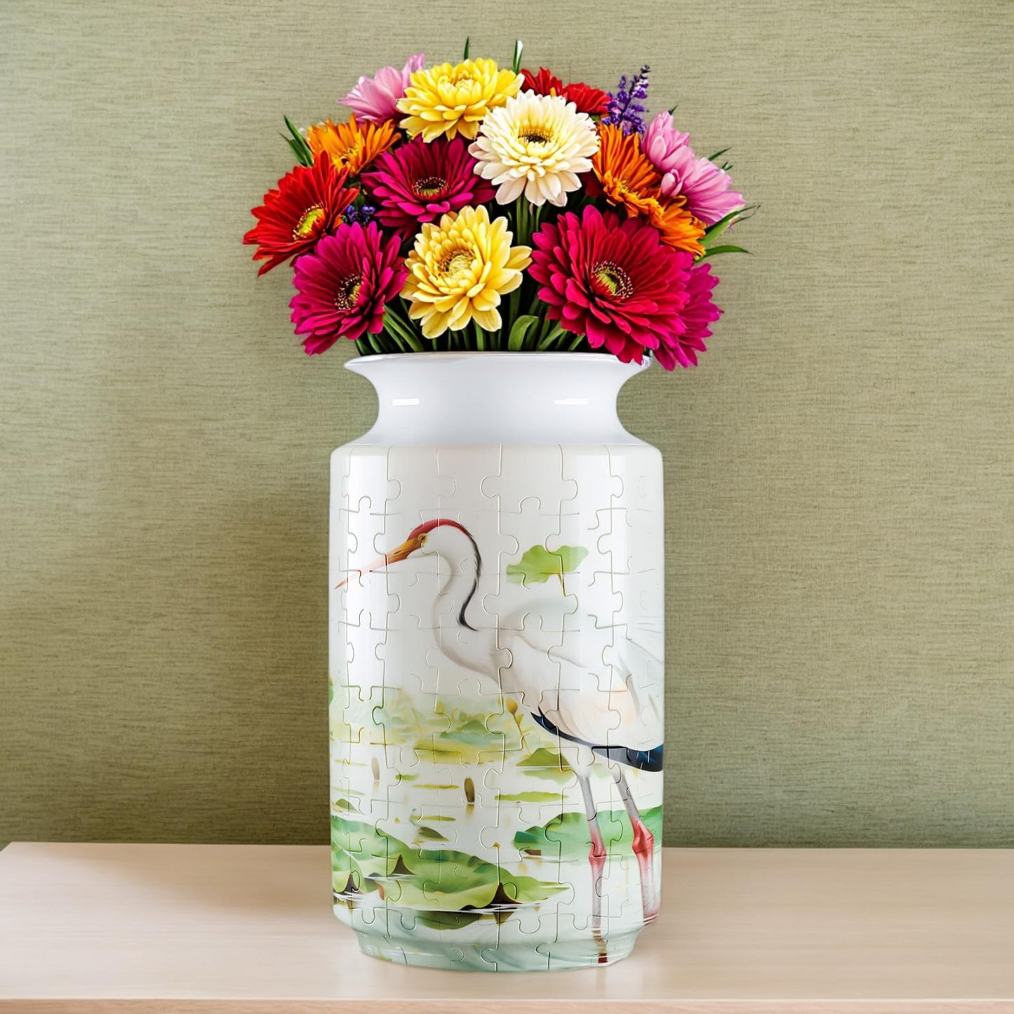 3D Lotus Flowers And Red-Crowned Cranes Style Puzzle Jar - (162 Pieces)