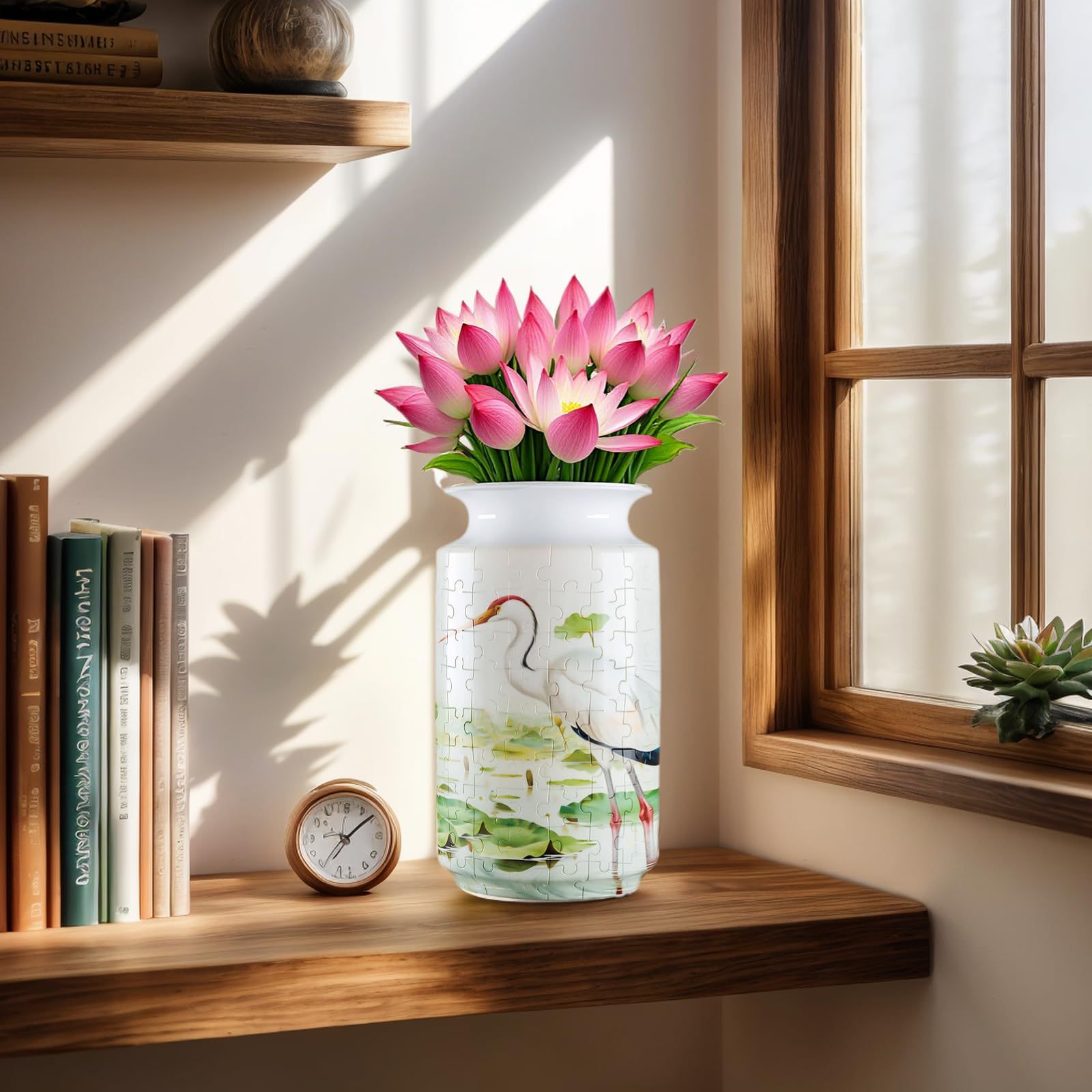 3D Lotus Flowers And Red-Crowned Cranes Style Puzzle Jar - (162 Pieces)