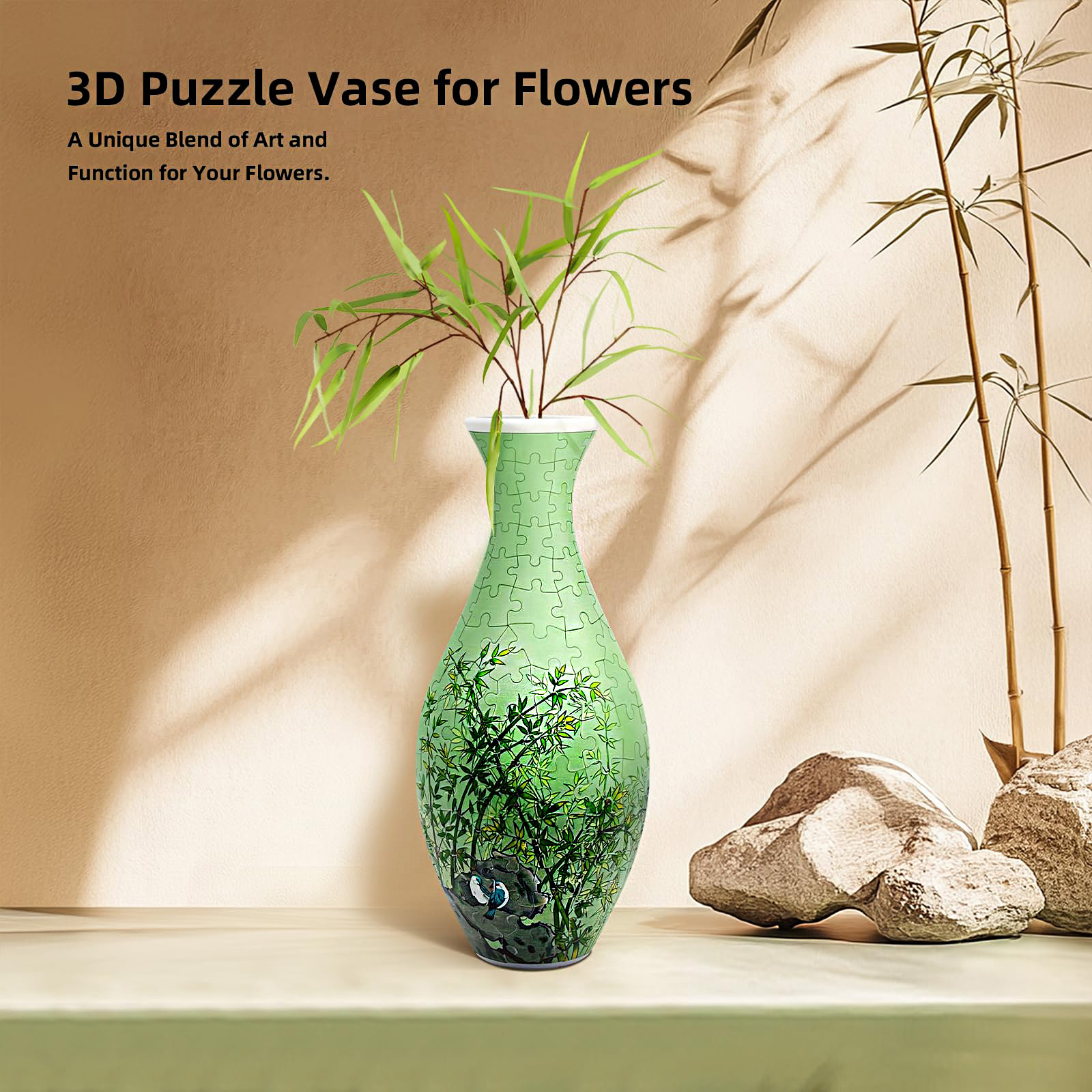 3D Bamboo And Birds Painting Style Jigsaw Puzzle Vase - (160 Pieces)