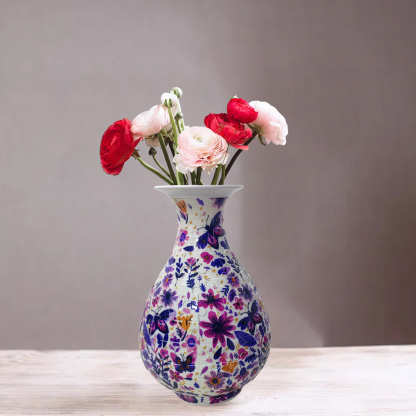 3D Purple Sunflower Flower Leaves And Butterflies Series Puzzle Round Belly Vase - (162 Pieces)