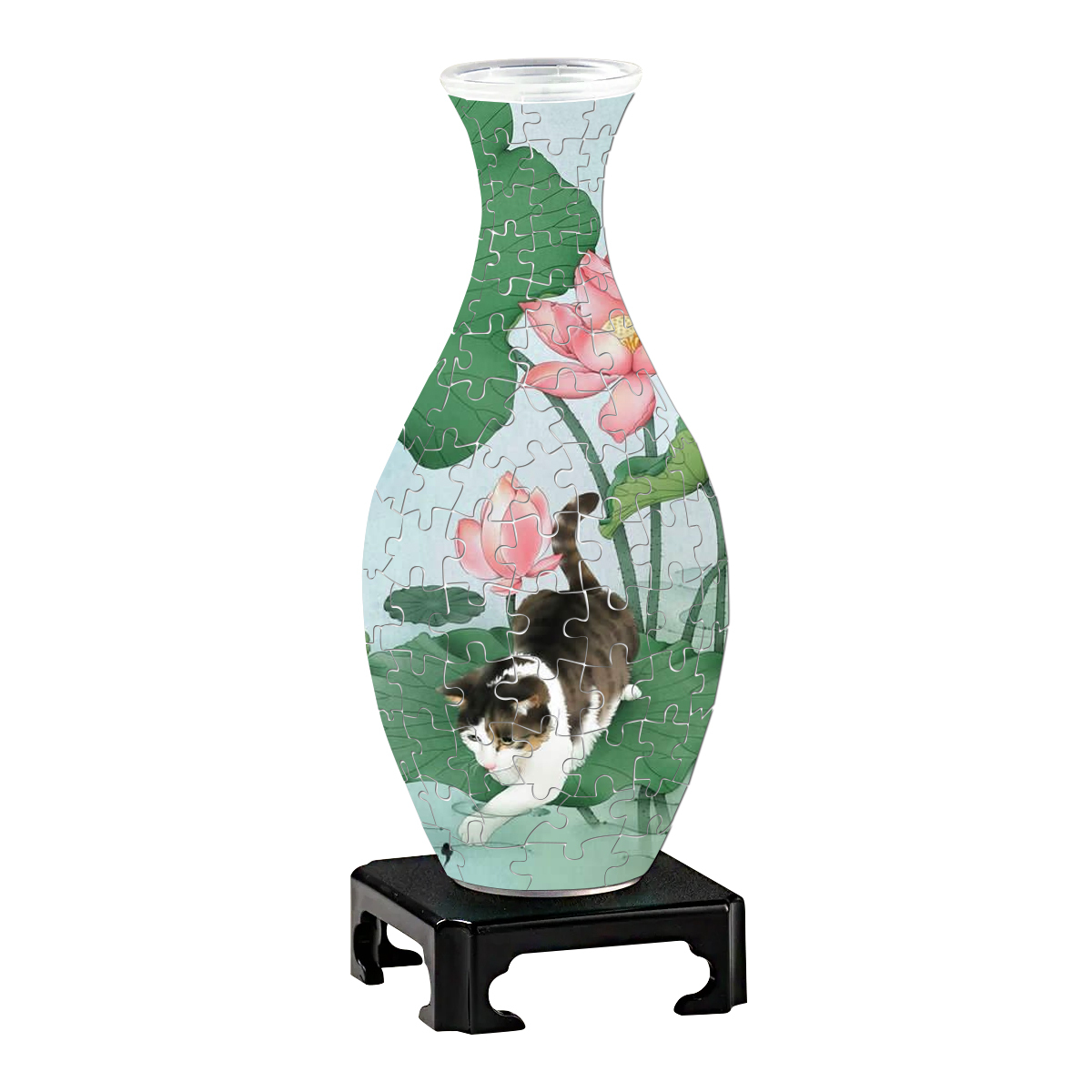 3D Cat Playing In Lotus Pond Style Puzzle Vase - (160 Pieces)