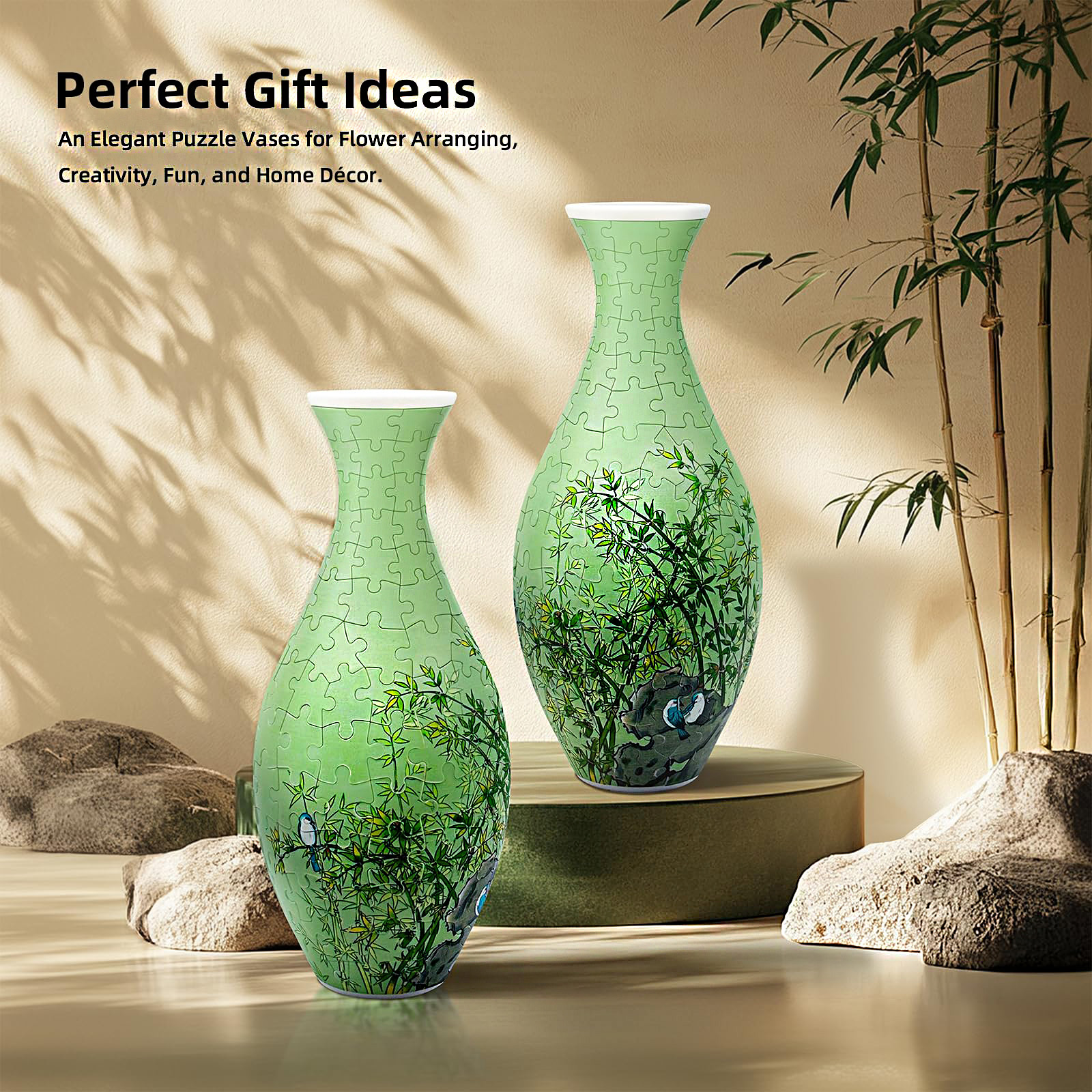 3D Bamboo And Birds Painting Style Jigsaw Puzzle Vase - (160 Pieces)