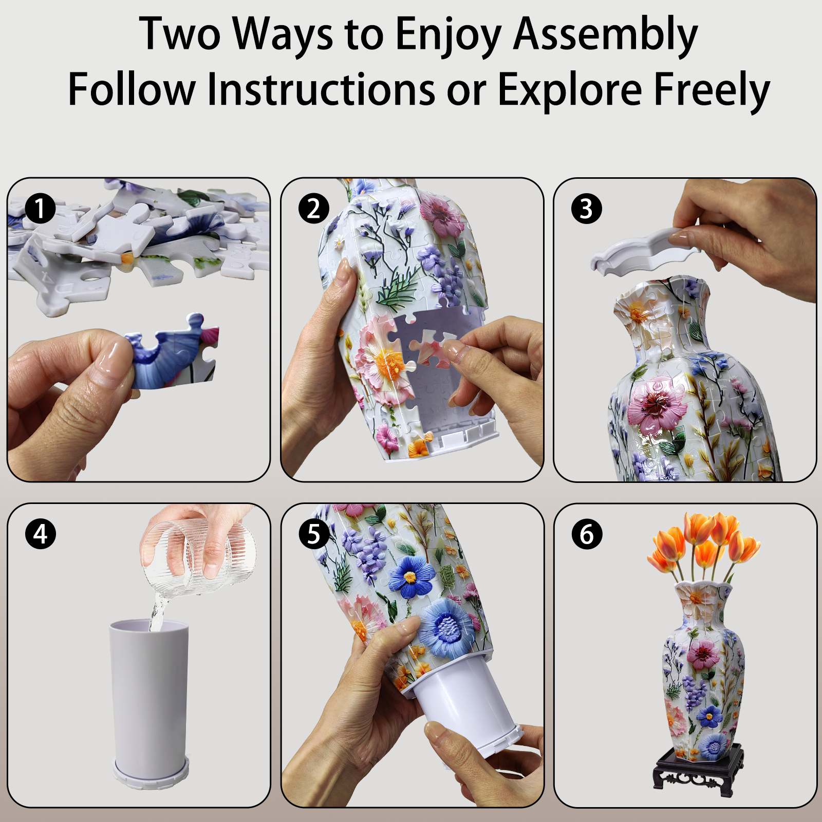 Three-Dimensional Floral -Shaped Neck Long Vase Jigsaw Puzzle (164 Pieces)