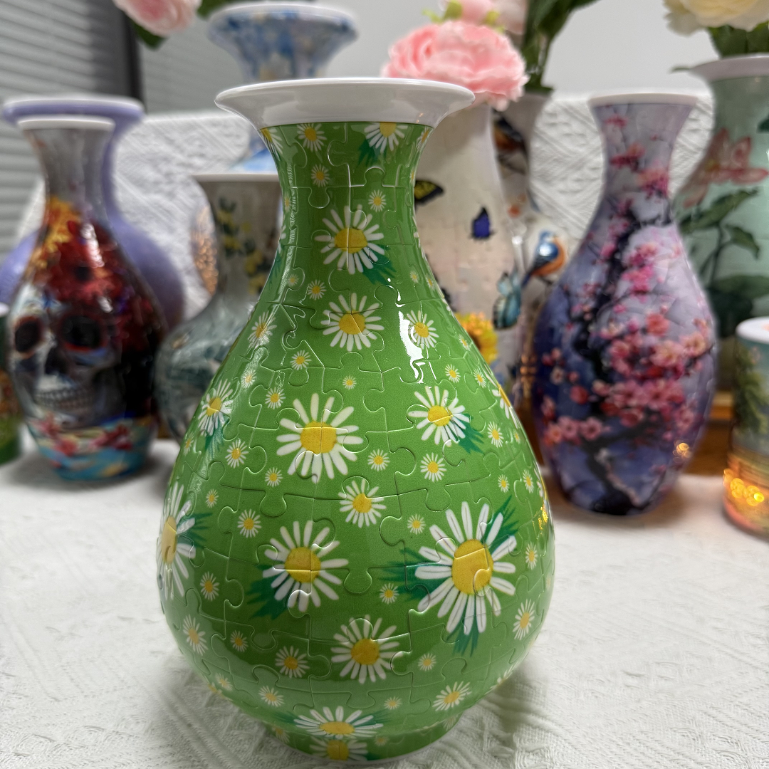 3D Green Chrysanthemum Series Puzzle Round Belly Vase - (162 Pieces) 