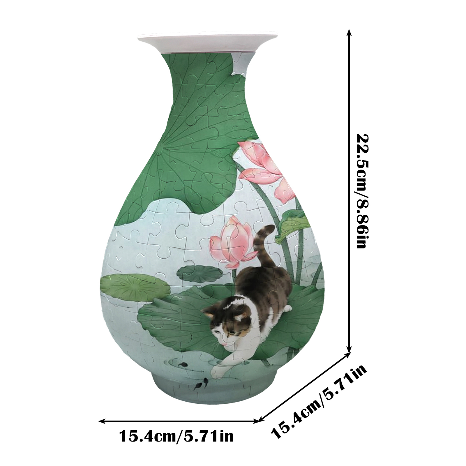3D Cat Playing In Lotus Pond Series Puzzle Round Belly Vase - (162 Pieces)