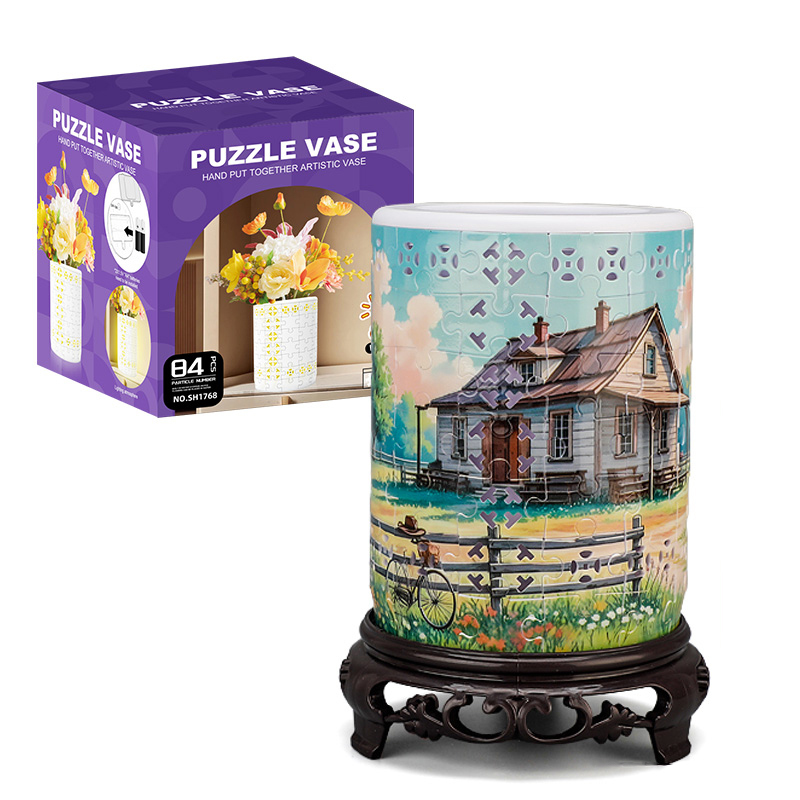 3D Small Farmhouse Style LED Lights Skeleton Puzzle Cylinder Vase - (84 Pieces)💡