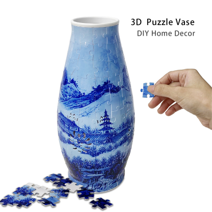3D Blue Line Landscape Lighted Jigsaw Vase - (152 pieces)💡