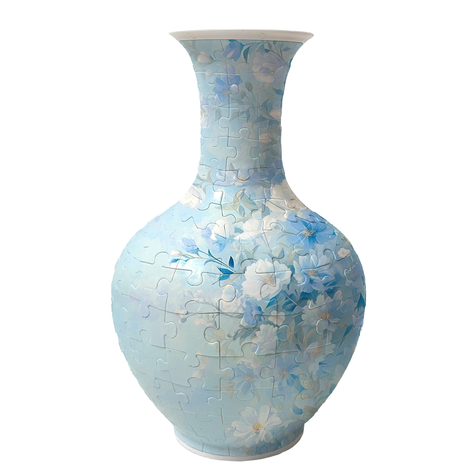 3D Elegant Blue And White Jasmine Series Long Neck Round Puzzle Vase - (160 Pieces)