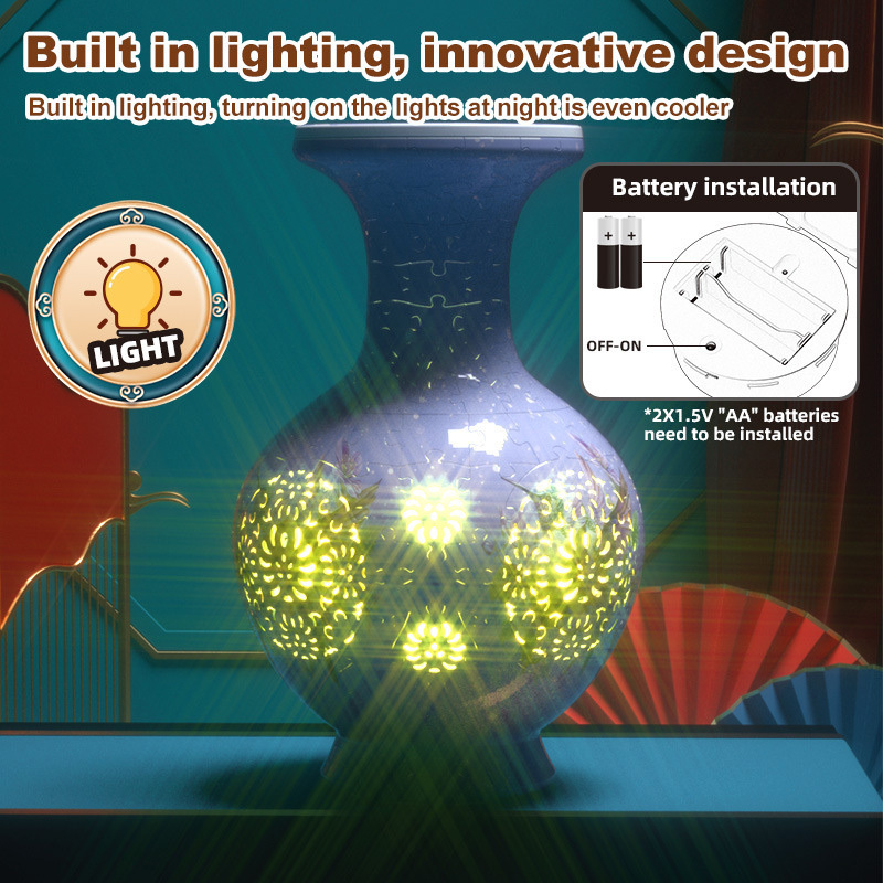 3D White Jade Flower Totem Pattern Style Puzzle Medium Vase - (200Pieces)💡