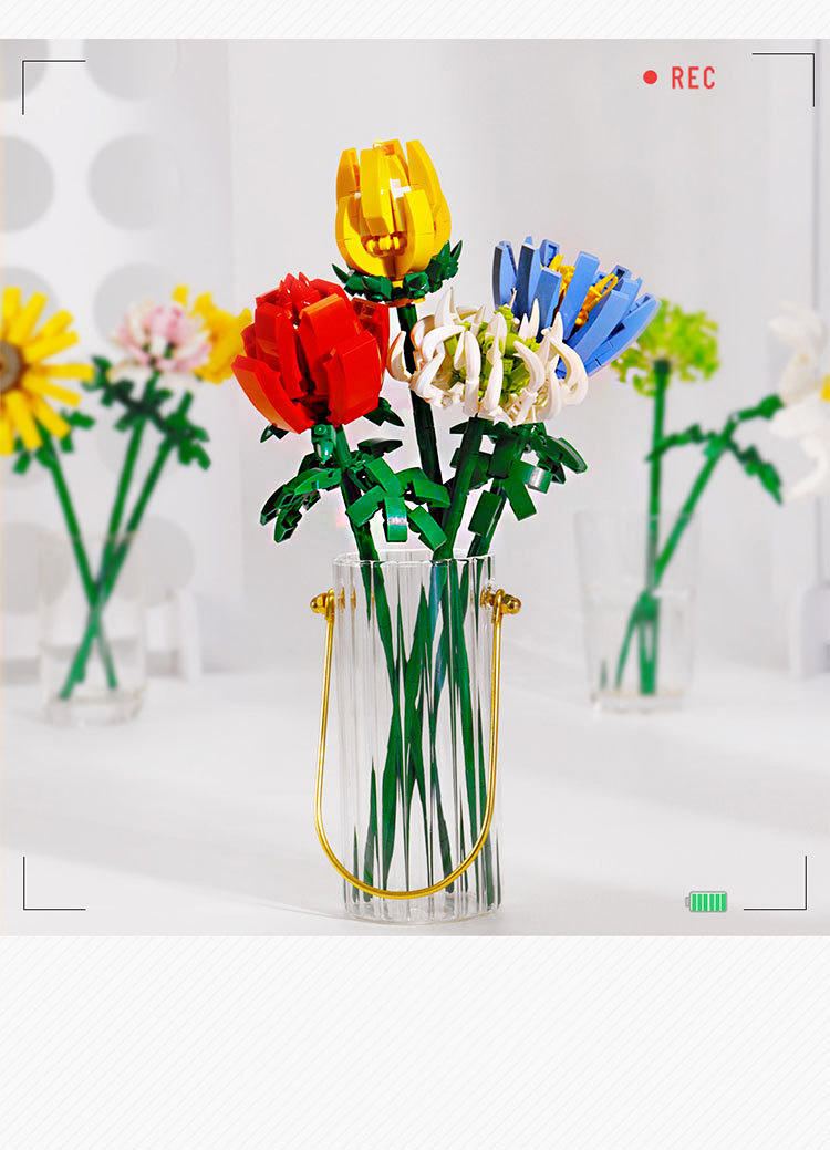 Forget ME NOT (Pink) Bouquet Building Block, Flower Series Model Kit, Building Block Flower Toy Set Compatible with Lego Flowers (without vase) (Color:D)