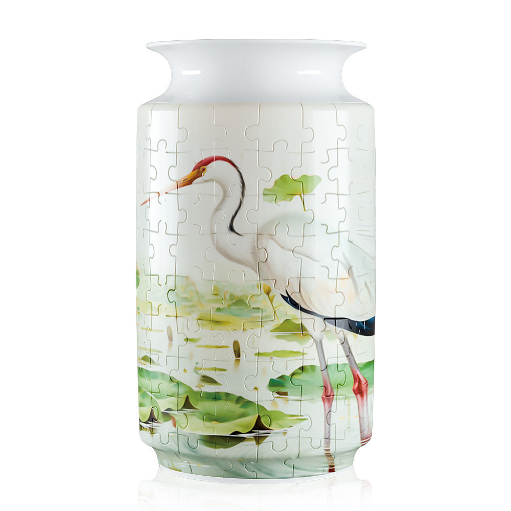 3D Lotus Flowers And Red-Crowned Cranes Style Puzzle Jar - (162 Pieces)