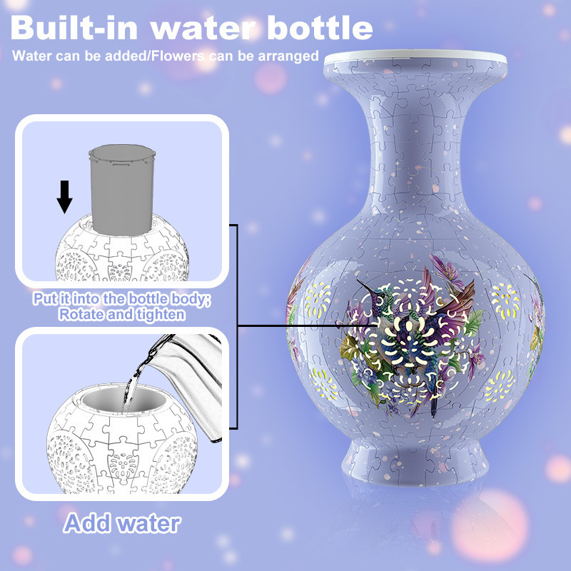 3D White Jade Flower Totem Pattern Style Puzzle Medium Vase - (200Pieces)💡