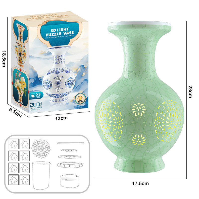 3D White Jade Flower Totem Pattern Style Puzzle Medium Vase - (200Pieces)💡