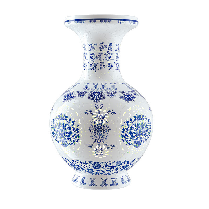 3D White Jade Flower Totem Pattern Style Puzzle Medium Vase - (200Pieces)💡