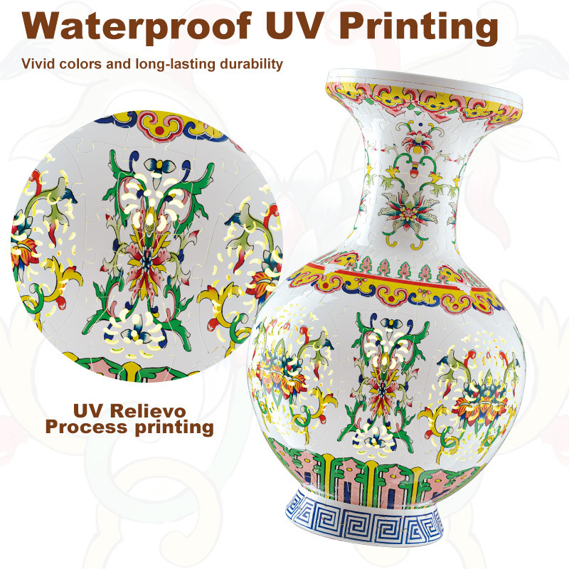 3D White Jade Flower Totem Pattern Style Puzzle Medium Vase - (200Pieces)💡