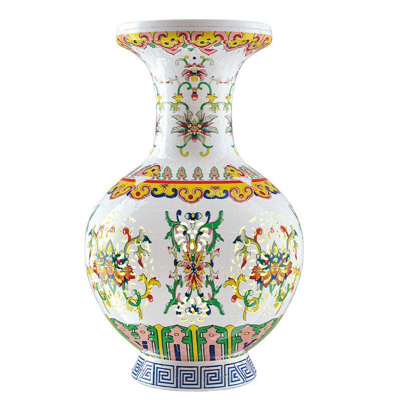 3D National Culture Flower Totem Style LED Light Puzzle Medium Vase - (200Pieces)💡