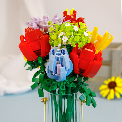 Forget ME NOT (Pink) Bouquet Building Block, Flower Series Model Kit, Building Block Flower Toy Set Compatible with Lego Flowers (without vase) (Color:D)