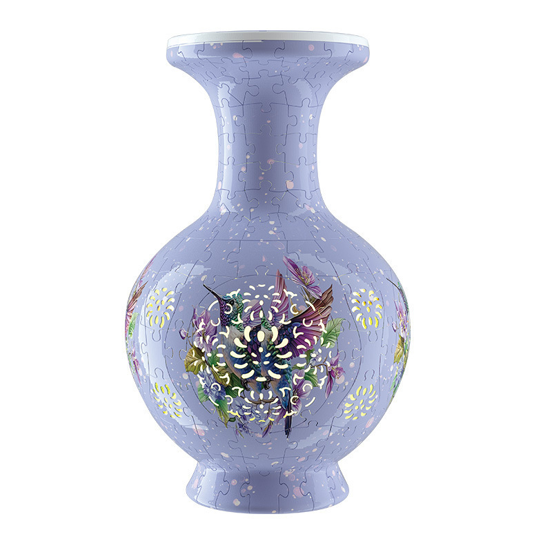 3D Purple Flowers And Birds Style LED Light Puzzle Medium Vase - (200Pieces)💡