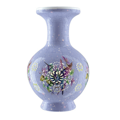 3D Purple Flowers And Birds Style LED Light Puzzle Medium Vase - (200Pieces)💡