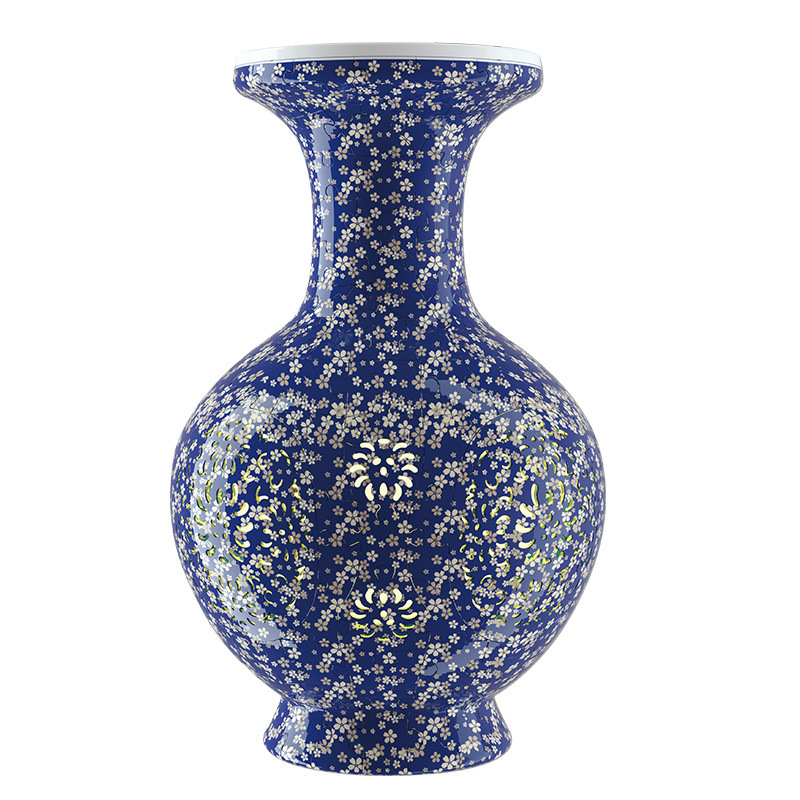 3D Small Blue Florals Style LED Light Puzzle Medium Vase - (200Pieces)💡
