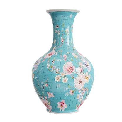 3D Elegant blue wood pear blossom Series Long Neck Round Puzzle Vase - (160 Pieces)