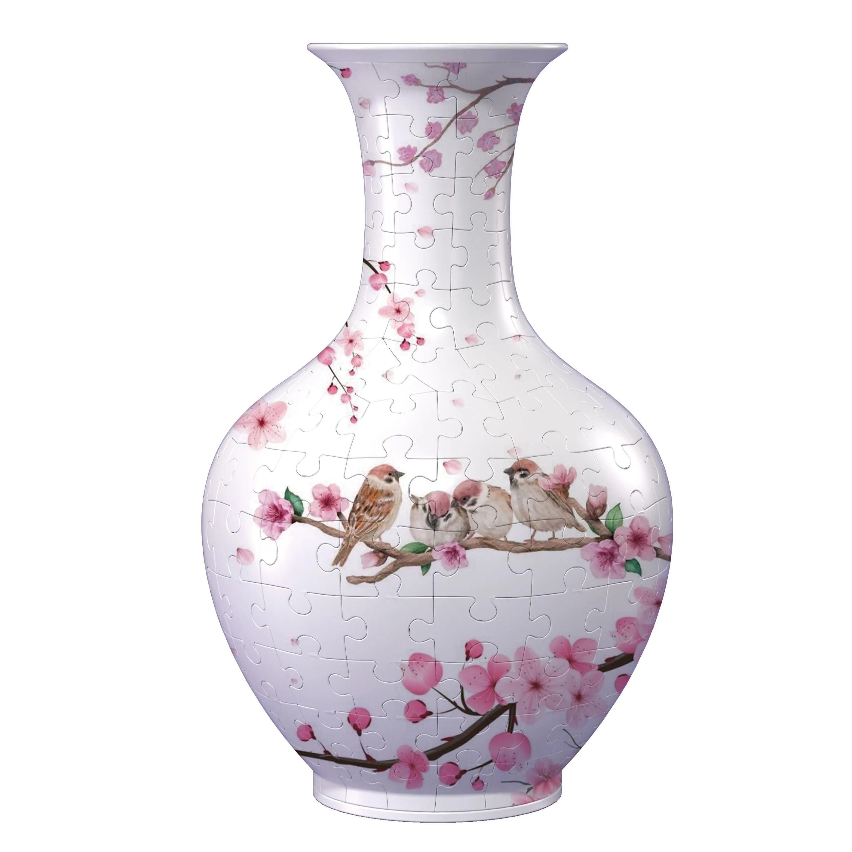[Copy]3D Bird on Tree Series Long Neck Round Puzzle Vase - (160 Pieces)